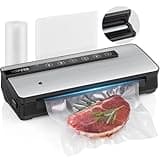 TOPZEE Vacuum Sealer for Food - 90kpa Vacuum Sealer Machine with Bags Storage and Built-in Cutter, Food Sealer with External Vac Function, Dry Moist Modes, Bag Roll included, Stainless Steel