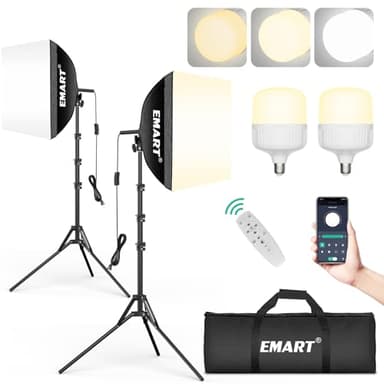 EMART Softbox Photography Lighting Kit, 16"x16" Pull Soft Box, 50W 3000K-6000K LED Bulb with Remote/APP Control, Professional Photoshoot Equipment for Studio Lights, Portrait, Video Recording(2 Pack)
