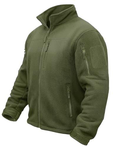 TACVASEN Men's Tactical Jacket Winter Windbreaker Zip Up Hoodless Casual Lightweight Hiking Coats with Patches Green