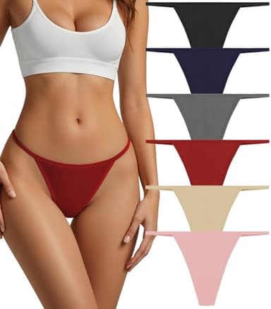 PNQUNZ Cotton Thongs for Women G-String Breathable Underwear Low Rise T-back Panties Comfortable Stretch 6 Pack (US, Alpha, Medium, Regular, Regular, A-6 Pack 6 Colors)