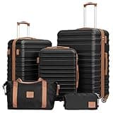 Coolife Suitcase Set 3 Piece Luggage Set Carry On Hardside Luggage with TSA Lock Spinner Wheels (Black, 5 piece set)