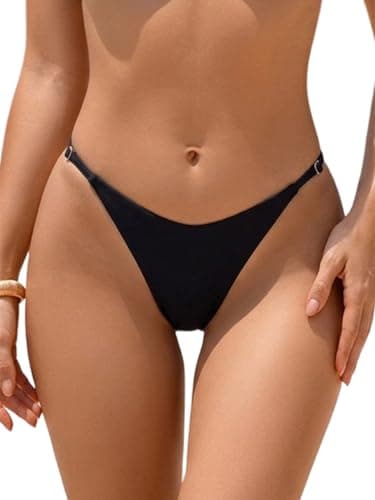 Bavace Womens Thong Adjustable Bikini Bottoms Sexy Brazilian High Cut V Swimsuit Bottom Cheeky Bathing Suit Bottoms Black XS