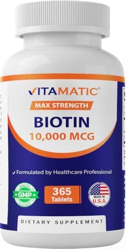 Vitamatic Biotin 10,000 mcg (10 mg) for Stronger Hair, Skin & Nails - 365 Vegan Tablets- Also Called Vitamin B7