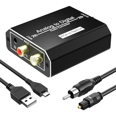 Analog to Digital Audio Converter, RCA L/R & 3.5mm Jack AUX to Coaxial/Optical Toslink SPDIF Audio Adapter, 48kHz/24bit PCM LPCM Stereo ADC, for TV/CD/Game Console/Soundbar/Headphone