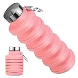 Rotayi Collapsible Water Bottles, BPA Free Foldable Portable Silicone Water Bottles for Traveling Camping Hiking Sports Outdoors, Reuseable,Lightweight,Leakproof -16oz, Pink