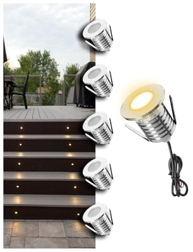 Low Voltage Deck Light 6 Pack, 3W 250LM Landscape Lighting, φ48 mm Recessed LED Outdoor Step Stair Lights, Full 304 Stainless Steel Deck Lighting Wired for Outside Floor Yard (SG06, 6-Pack 2700K)