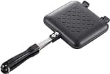 Yoshikawa SJ2408 Hot Sand Maker, For Gas Fire, Crispy, Single Fluorine Processed, Tanned Grill, Total Width 5.9 x Length 13.8 x Height 1.3 inches (15 x 35 x 3.2 cm), Black, Outdoor Camping