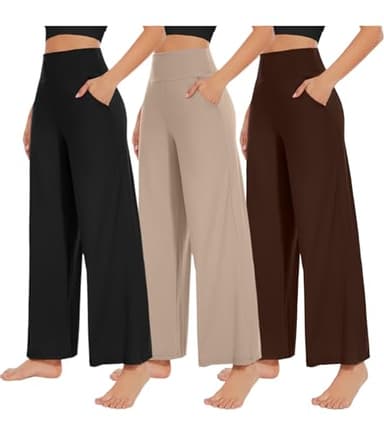 NEW YOUNG 3 Pack Women's Wide Leg Pants with Pockets High Waist Loose Sweatpants Casual Lounge Yoga Workout Palazzo