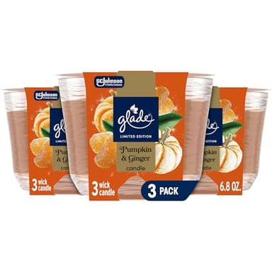 Glade 3-Wick Scented Candle Jar, Pumpkin & Ginger, Air Freshener Infused with Essential Oils, 6.8 Oz, 3 Count