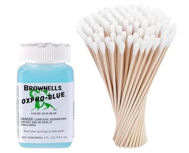 Brownels Oxpho-Blue Liquid Gun Blue, New Version Cold Bluing Solution Professional Grade, 4 Fl oz. / 100 Swabs (1 Pack) (1/4 fl.oz 100 swabs)