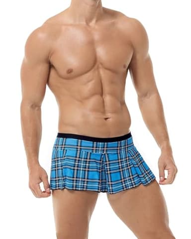 Men's Mini Plaid Skirt, Sexy Costume Pleated Skirt Sissy Lingerie Outfits for Schoolgirl Role-Playing (US, Alpha, One Size, Regular, Regular, Blue)