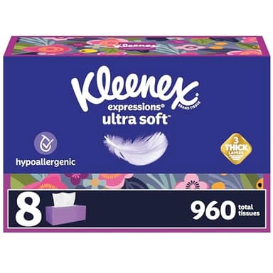 Kleenex Expressions Ultra Soft Facial Tissues, 8 Flat Boxes, 120 Tissues per Box, 3-Ply, Packaging May Vary