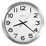 Howard Miller Spokane Wall Clock 625-450 Modern Round Brushed Aluminum, Flat Glass Crystal, Sturdy Metal Frame, Classic Black Accents, Quartz Movement