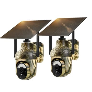 4G LTE Cellular Trail Cameras 2K 360° View Live Streaming Game Camera Built-in SIM Card with Motion Activated Color Night Vision Remote Phone Access Solar Powered Trail Camera IP65 Waterproof 2 Pack