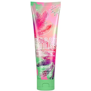 Devoted Creations Vacay Vibes Tanning Lotion – Indoor/Outdoor Tropical Bronzing Cocktail Infused with Skin Quenching Watermelon and Guava Extracts, plus Electrolyte Enhanced Coconut Water – 8.5 oz.
