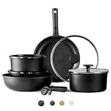 CAROTE Pots and Pans Set Non Stick, Cookware Set Detachable Handle, Nonstick Induction Kitchen Sets Non Stick with Removable Handle, RV Cook Ware, Oven Safe, Black