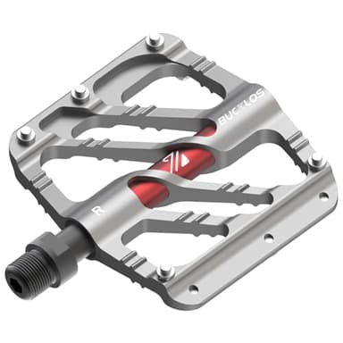 BUCKLOS MTB Flat Pedals Mountain Bike Pedals, 3 Bearings CNC Adult Road Bike Pedals, Bicycle Platform Aluminum Alloy Non-Slip Pedal for Gravel Bike/BMX 9/16"(Titanium)