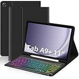 EAMPANG Case with Keyboard for Samsung Galaxy Tab A9 Plus 11 inch (SM-X210/X215/X216/X218),7 Color Rainbow Backlight Detachable USB-C Keyboard Magnetic Case with Pen Slot for Tablet A9+ 5G Black