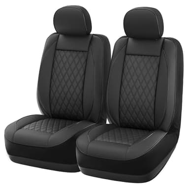 GIANT PANDA Front Seat Cover for Nissan, Piping Faux Leather Seat Protectors Custom Fit Nissan Rogue Altima Sentra Versa Kicks Frontier Pathfinder Murano Maxima (Black)