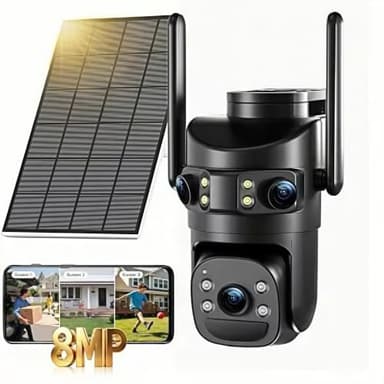 Latuwuz 8MP 6K Triple Lens Solar Security Camera Outdoor, 5GHz/2.4GHz WiFi Wireless PTZ Camera, Color Night Vision, Auto Human Tracking, Two-Way Audio,IP66 Weatherproof Home Surveillance Cam