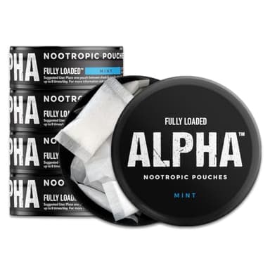 Fully Loaded Alpha Nootropic Pouches (Mint) - 5 Cans - 15 Pouches per can - Effective Nootropic Delivery, Nic Pouch Replacement - Faster Absorption, Alpha GPC, L-Tyrosine, GABA