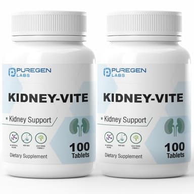 Puregen Labs Kidney-Vite | Premier Kidney, Renal Support | Non-GMO, Gluten-Free, No Artificial Color Additives | 2 Pack – Total 200 Tablets