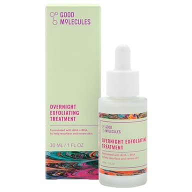 Good Molecules Overnight Exfoliating Treatment - Face Exfoliator with AHA & BHA Lightweight Formula - Pore Minimizer, Facial Skin Care with Glycolic & Salicylic Acid