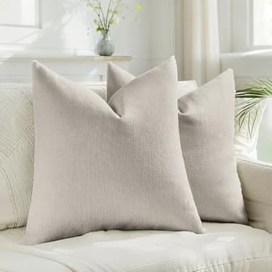 HAUSSY Oatmeal Throw Pillow Covers 20x20 Inch Set of 2,Boho Decorative Faux Linen Throw Pillows Cozy Farmhouse Accent Cushion Covers,Home Decor for Couch Sofa Bed Living Room