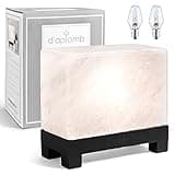 d'aplomb 100% Authentic Natural Himalayan Salt Lamp;Hand-Carved Modern Rectangle Rare White Crystal Rock Salt from The Himalayan Mountain; Footed Wood Base, Dimmer Cord; 11.5 lbs