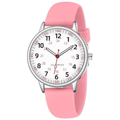 TWOPTION Nurse Watch for Women Waterproof Analog Silicone Watch with Second Hand Nursing Easy Read Dial Nurse Watches(Pink)