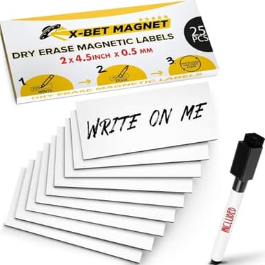 X-bet MAGNET Dry Erase Magnetic Labels - Reusable Sticky Notes - Magnetic Notepads for Refrigerator (White, 25)