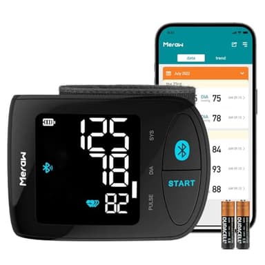 Meraw Blood Pressure Monitor Adult Cuff, Blood Pressure Cuff Monitor Wrist, Blood Pressure Machine Home Use 5.3-8.5" Irregular Heartbeat Monitoring APP Automatic Bluetooth High Accuracy Aspen Black