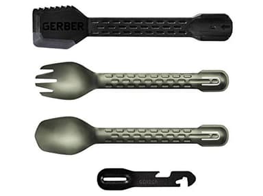 Gerber Gear ComplEAT Camping Utensils Set for Outdoor Cooking, Camping Cutlery with Fork, Spoon, Tongs, Spatula and Multi-Functional Tool, Flat Sage