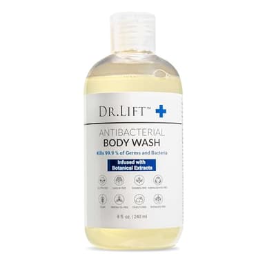 DR. LIFT Antibacterial Body Wash, Refreshing Scent, Hydrating Shower or Bath Cleanser With Citric Acid, Spirulina, and Lemon, Clean Moisturizing Formula, Vegan, Paraben and Phthalate Free, 8 Fl Oz