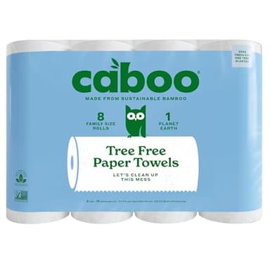 Caboo Tree Free Paper Towels, 8 Rolls, Earth Friendly Sustainable Kitchen Paper Towels with Strong 2 Ply