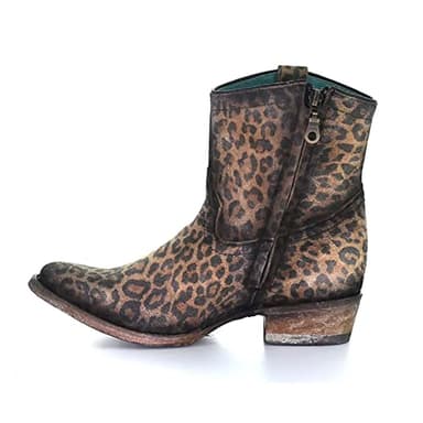 CORRAL Women's Western Style Cowgirl Round Toe Leopard Print Suede Leather Zipper Ankle Boots, 8, Medium