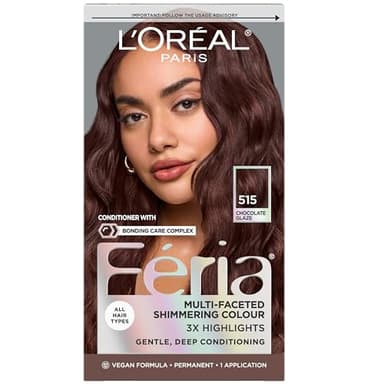 L'Oreal Paris Feria Multi-Faceted Shimmering Permanent Hair Color, High Intensity Hair Dye for 3X Highlights, 515 Chocolate Glaze, 1 Kit