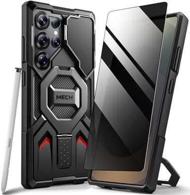 TONGATE for Samsung Galaxy S24 Ultra Case Compatible with MagSafe, [Ring Stand & Camera Cover] Drop Shockproof Rugged Protection Phone Case for S24 Ultra with Screen Protector 6.8",Black Privacy Film