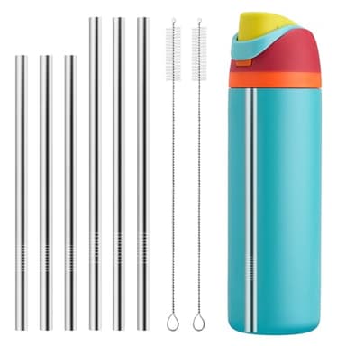 XZESH 6PCS Metal Straw Replacement Compatible With Owala FreeSip 24oz 32oz & 40oz Water Bottle, Stainless Steel Straws for Owala Accessories With 2 Straw Cleaner, Reusable