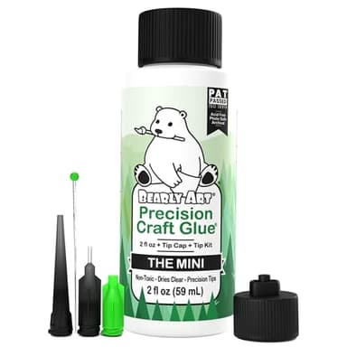 Bearly Art Precision Craft Glue - The Mini - 2fl oz with Tip Kit - Acid Free Archival - Strong Hold Adhesive - Ideal for Fine Paper Crafting Scrapbooking and Card Making - Made in USA