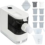 Hiboku Automatic Pasta Maker Machine Electric Noodle with 3Min Mixer, 1-4 Servings with 9 Shaping Molds and Measure Cups, Angel Hair, Spaghetti, Fettucine, Dough, Dumpling and More, White