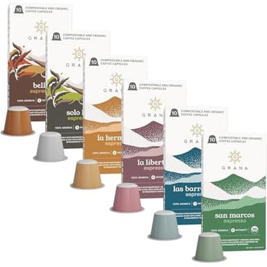 G GRANA Coffee Pods, Compatible with Nespresso OriginalLine, 60 Count, Medium and Dark Roast Espresso, USDA Organic 100% Arabica Single Source Specialty Coffee, Compostable Capsules, Variety Pack
