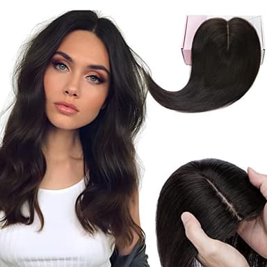 Elailite Hair Toppers for Women Real Human Hair Topper Thinning Thin 5.1"x2.8" Silk Base Clip in Remy Hairpieces 18 Inch Natural Black
