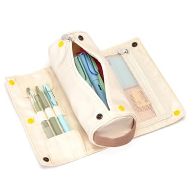 Lanxivi Large Capacity Pencil Case Roll Up Design Multifunctional Pencil Holder Pouch Stationery Pen Bag for Teen Girls and Boys Camping style - Apricot