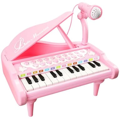Love&Mini Pink Piano Toys for 1+Years Old Girls First Birthday Gifts Toddler Piano Music Toy Instruments with 24 Keys and Microphone