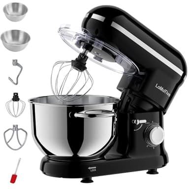 LoMoTive Stand Mixer 6QT Dough Maker - 660W Dough Mixer 6-Speed Electric Mixer with Egg Whisk Dough Hook Flat Beater for Home Kitchen BLACK