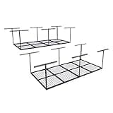 FLEXIMOUNTS 4x8 Overhead Garage Storage Rack, Adjustable Organization System, Heavy-Duty Metal Ceiling Racks, 2 pack, Black