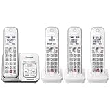 Panasonic Cordless Phone with Answering Machine, Link2Cell Bluetooth, Voice Assistant and Advanced Call Blocking, Expandable System with 4 Handsets - KX-TGD864W (White)