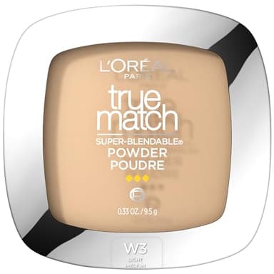 L'Oreal Paris True Match Super Blendable Oil Free Powder Foundation, W3 Light Medium, 0.33 oz, Packaging May Vary