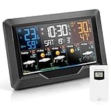 Weather Station Indoor Outdoor, Wi-Fi （2.4GHz）Weather Station, Indoor Outdoor Thermometer Wireless with 350° Viewing Angle Colorful Large 7.5" Display, Atomic Clock, Display five-day weather forecast